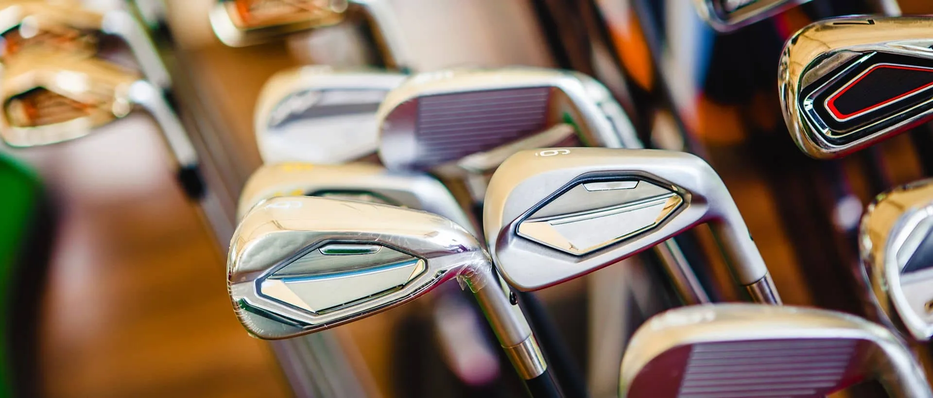 Set of golf irons available at The Shropshire Golf Club pro shop in Telford, featuring golf equipment and club fitting services in Telford