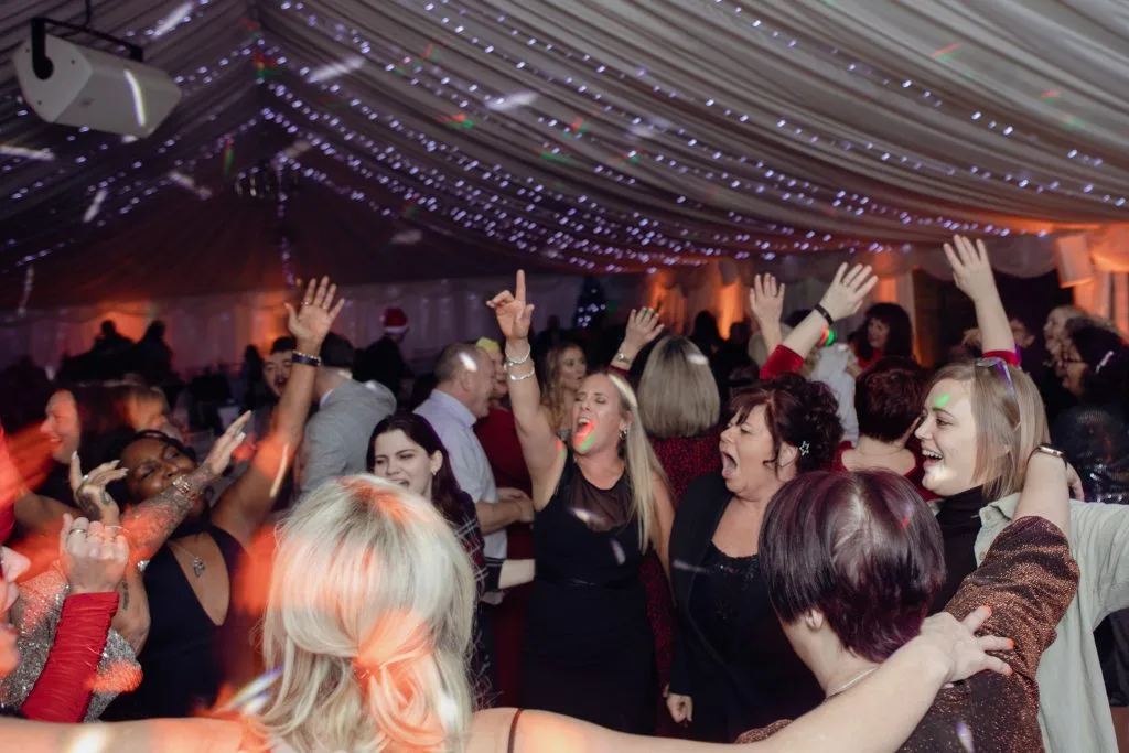 Guests dancing in marquee at party venue in Telford, perfect for celebrations, weddings, and corporate events